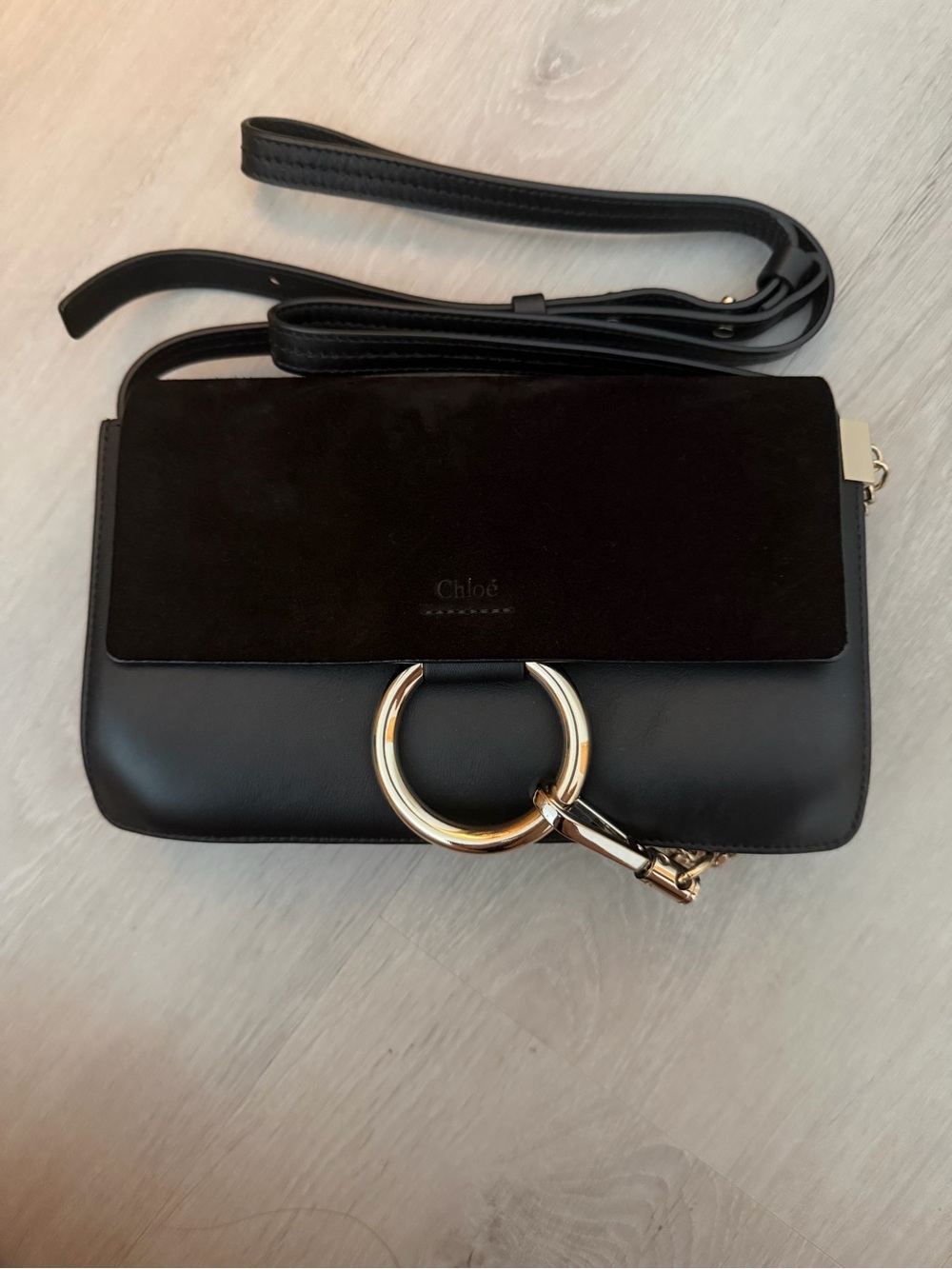 Chloé Black Crossbody Bag with Gold Ring Hardware
